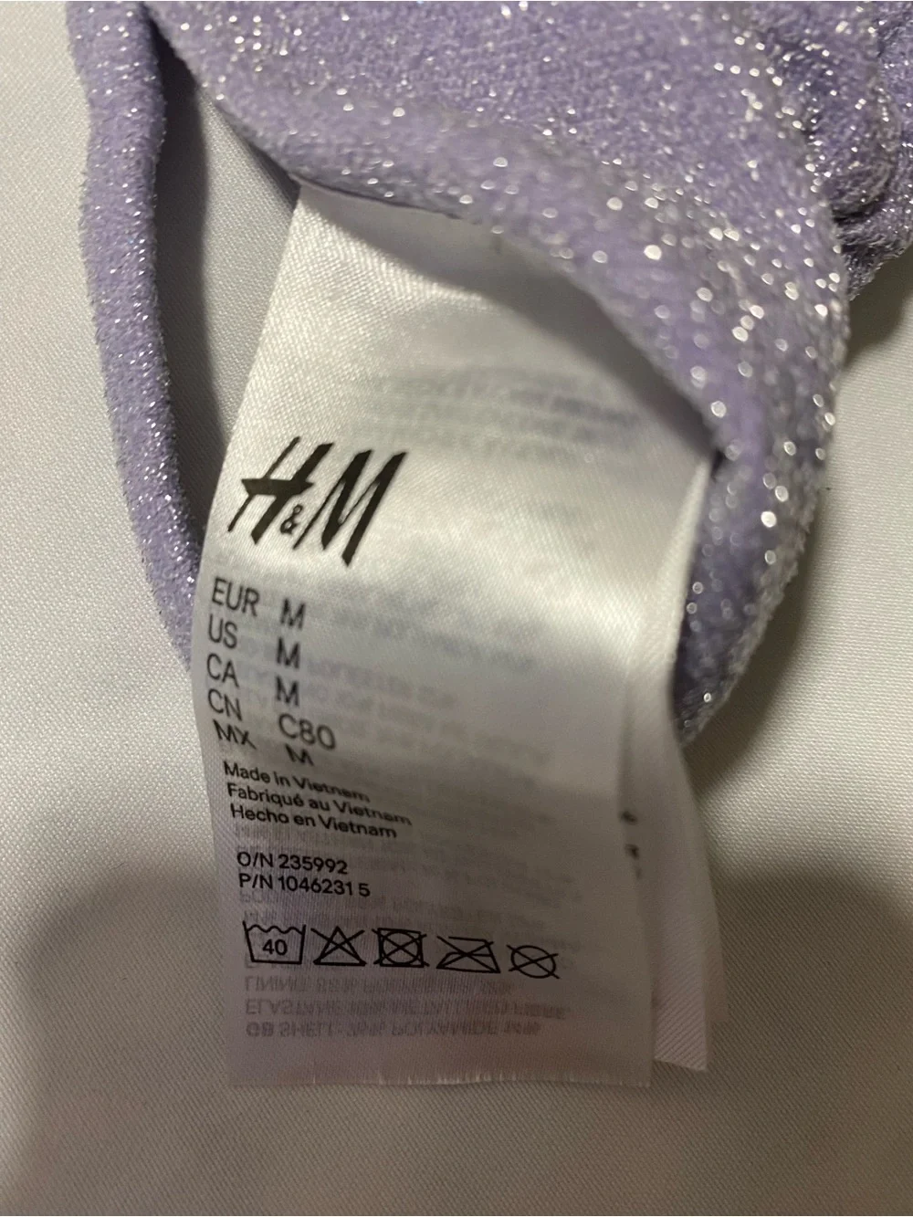 H&M Sparkle Lavender Triangle Bikini Top